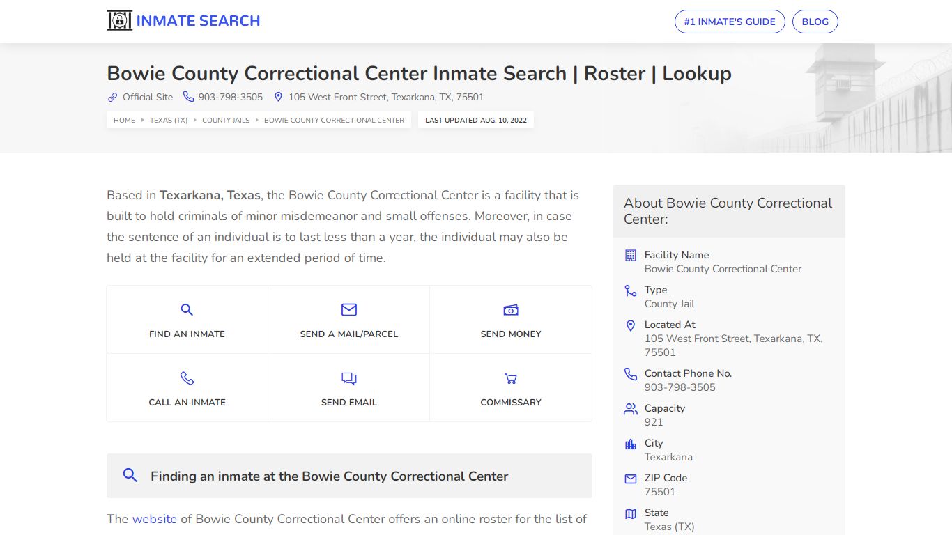 Bowie County Correctional Center Inmate Search | Roster ...